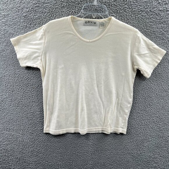Orvis Womens‎ Top Small Cream 100% Cotton Short Sleeve Pullover Shirt - Picture 1 of 9